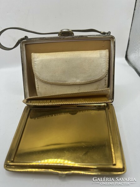 Art deco női táska, dohányzó és smink készlettel. ezüst fogóval.12 x 10 cm-es.6891