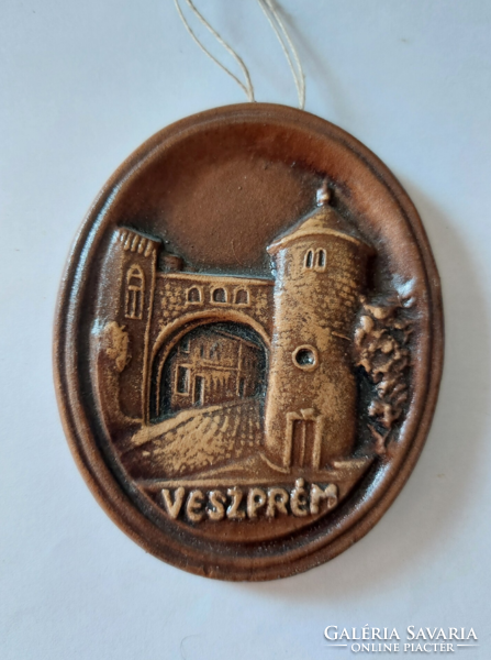 Veszprémi emlék ,retro  ovális ,kerámia cserép  falikép ,
