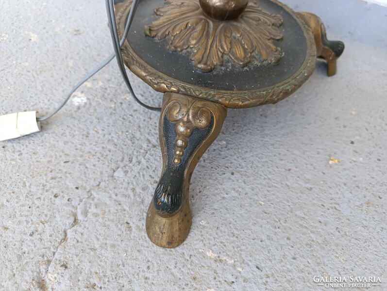 Antik állólámpa patinás bronzírozott réz öntvény lábú álló lámpa búra nélkül 542 9214