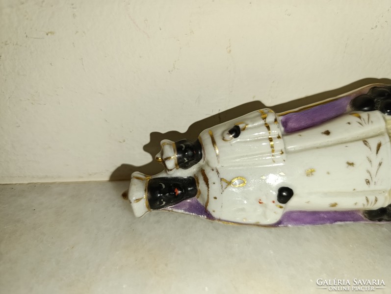 Antik biszkvit porcelán kis fekete Madonna Mária Jézus szobor 19. század keresztény katolikus 745