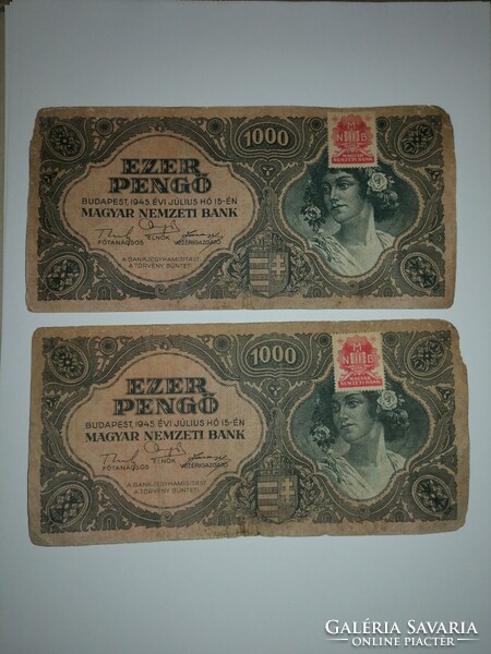 2db Ezer pengő 1945,alacsonyabb sorszámos