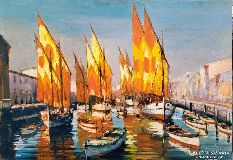 Bánfalvy Ákos (1943-) : Kikötő, 70x100 cm.