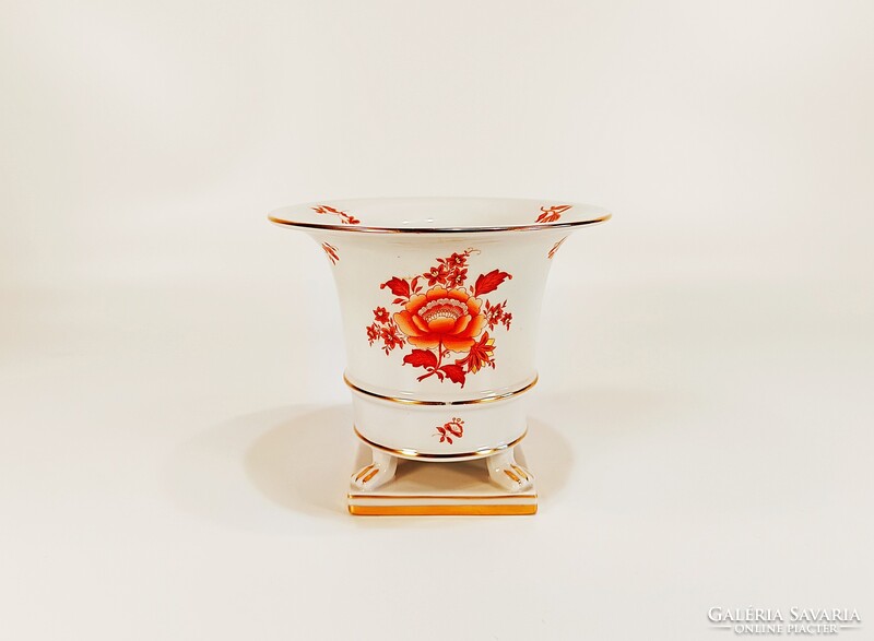 HERENDI, NARANCSSÁRGA NANKING BOUQUET MINTÁS ANTIK OROSZLÁNTALPAS PORCELÁN KASPÓ, HIBÁTLAN ! (R026)