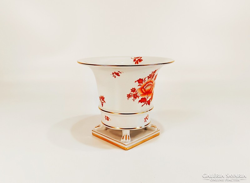 HERENDI, NARANCSSÁRGA NANKING BOUQUET MINTÁS ANTIK OROSZLÁNTALPAS PORCELÁN KASPÓ, HIBÁTLAN ! (R026)