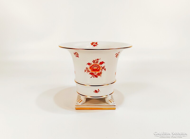HERENDI, NARANCSSÁRGA NANKING BOUQUET MINTÁS ANTIK OROSZLÁNTALPAS PORCELÁN KASPÓ, HIBÁTLAN ! (R026)