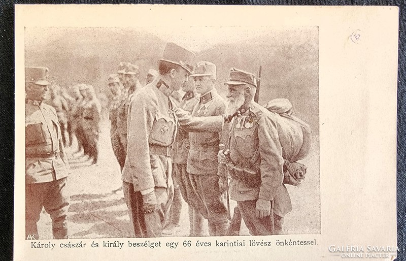 1916 MAGYAR KIRÁLY IV. KÁROLY KORABELI FOTÓLAP I. VILÁGHÁBORÚ FRONT SZEMLE KATONA