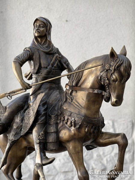 Alfred Barye (1839-1882) nyomán - Arab lovas hazatérése a vadászatból - monumentális bronz sz