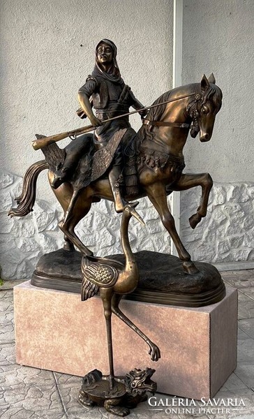 Alfred Barye (1839-1882) nyomán - Arab lovas hazatérése a vadászatból - monumentális bronz sz