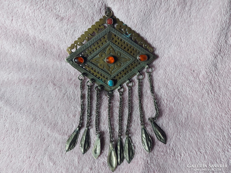 Iszlám tekke turkomen amulet-medál 19 sz (ezüst-réz)