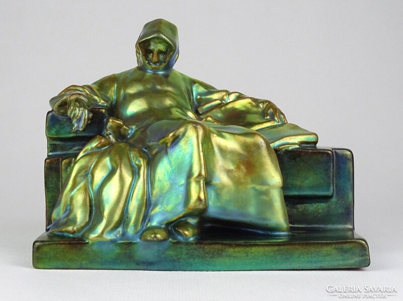 1R961 Restaurált eozin mázas Zsolnay Anonymus szobor