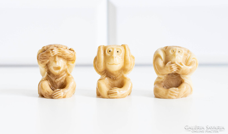 Három bölcs majom - japán szobrok, Okimono stílusú vegán netsuke figurák