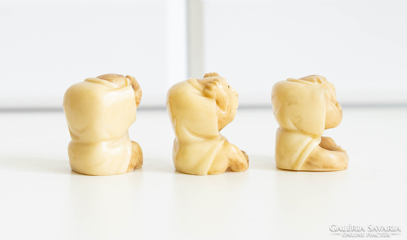Három bölcs majom - japán szobrok, Okimono stílusú vegán netsuke figurák