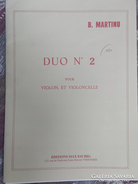 MARTINU : DUO HEGEDŰRE ÉS CSELLÓRA    KOTTA