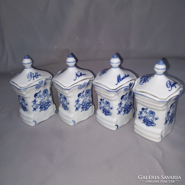 Gyönyörű, 6 db porcelán, fedeles, Kék-fehér fűszertartó.