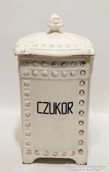 "Julie" jelzett "Kávé, rizs, czukor..." feliratos fehér konyhai keménycserép fűszertartó 9 db (3204)