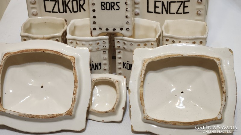 "Julie" jelzett "Kávé, rizs, czukor..." feliratos fehér konyhai keménycserép fűszertartó 9 db (3204)