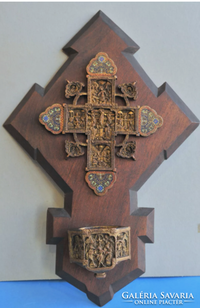 Bronz Szenteltvíztartó, Ortodox kereszt, 19.század