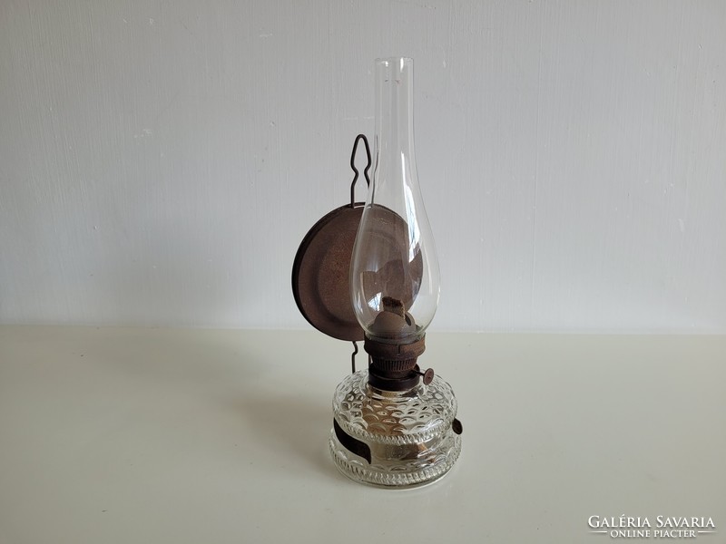 Régi vintage 34 cm nagy üveg petróleum lámpa fali asztali éjjeli lámpa