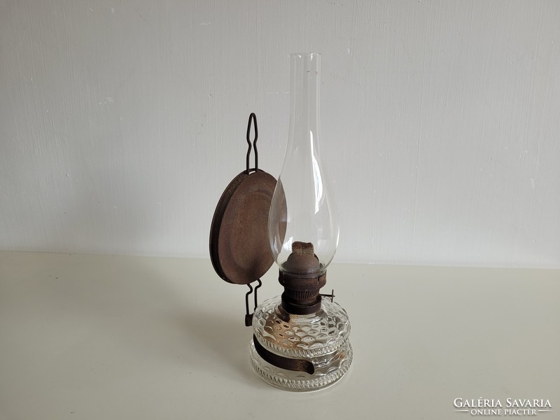 Régi vintage 34 cm nagy üveg petróleum lámpa fali asztali éjjeli lámpa