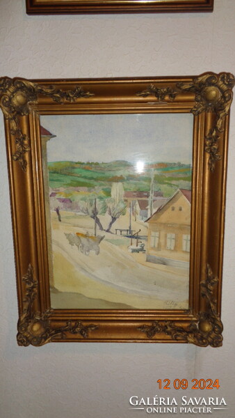 Gebauer Ernő : Szilágy  c. akvarellje , blondell keret és üveg alatt  30 x 40 cm  és 39 x 43 cm