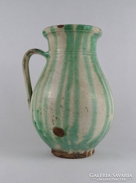1T144 Antik nagyméretű csákvári csíkos cserép köcsög 27 cm