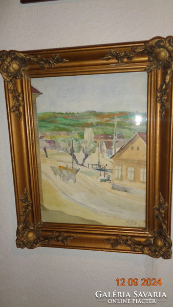 Gebauer Ernő : Szilágy  c. akvarellje , blondell keret és üveg alatt  30 x 40 cm  és 39 x 43 cm