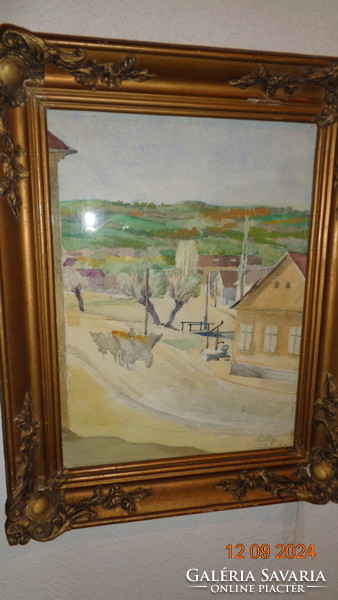 Gebauer Ernő : Szilágy  c. akvarellje , blondell keret és üveg alatt  30 x 40 cm  és 39 x 43 cm