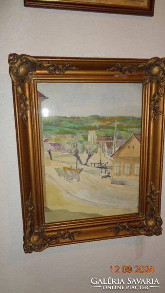 Gebauer Ernő : Szilágy  c. akvarellje , blondell keret és üveg alatt  30 x 40 cm  és 39 x 43 cm