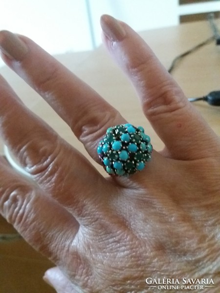 Csodálatos rubin-smaragd türkiz gyűrű 585 arany