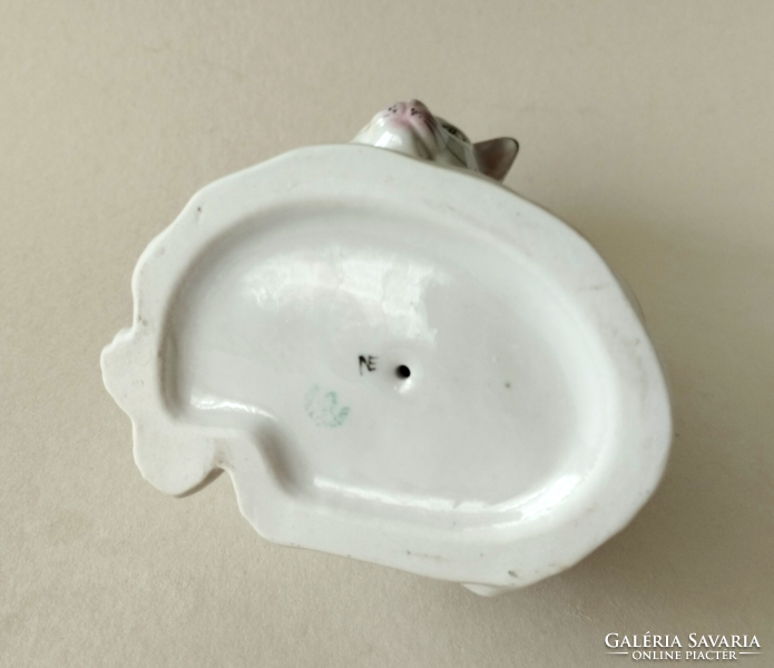 RÉGI SZÉP KÉZZEL FESTETT HOLLÓHÁZI PORCELÁN NAGY CICA FIGURA,SZOBOR