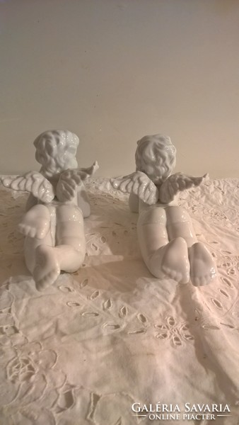 ANGYAL - 2 db ! - PORCELÁN - 22 x 11 x 10 cm - RÉGI - EXTRAFÉNYES - NEHÉZ - HÓF - OSZTRÁK - HIBÁTLAN