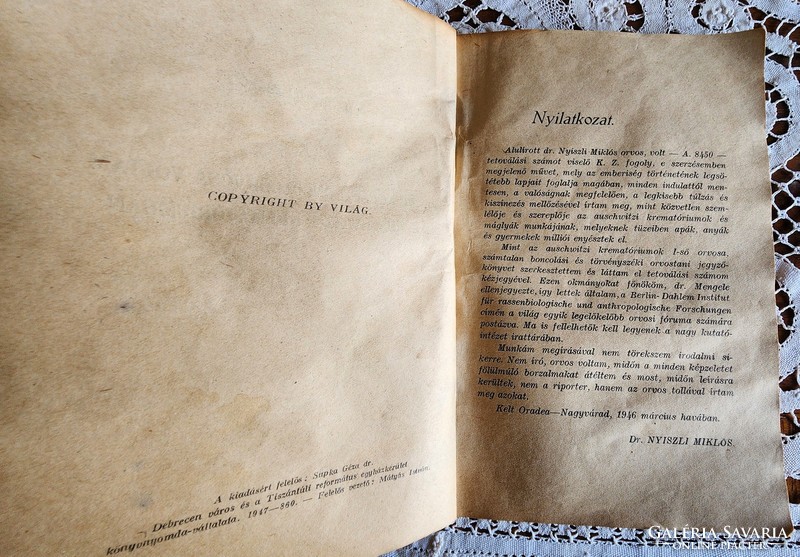 Nyiszli Miklós: Dr. Mengele boncolóorvosa voltam az auschwitz-i krematóriumban 1947