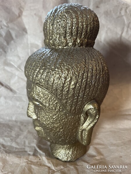 Hatalmas, nehéz, bronz-arany színű Buddha fej