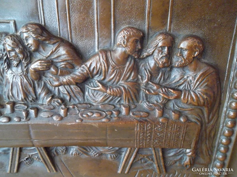 Antik jelzett Utolsó vacsora relief ökörszemes keretben