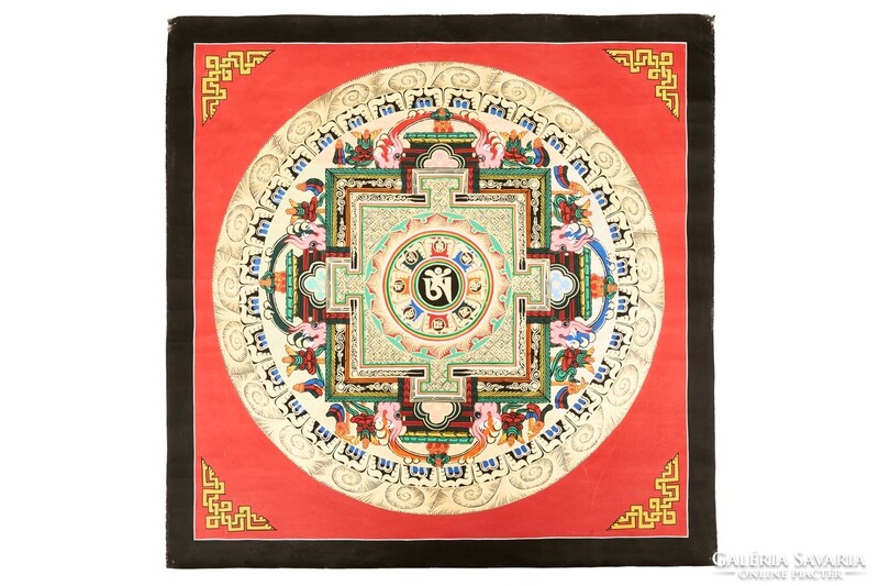 Mantra Mandala festmény Nepálból 73x73 cm
