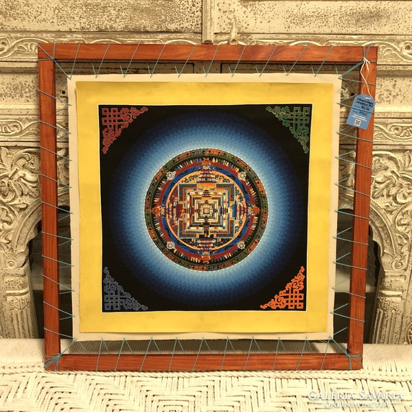 Kalachakra Mandala festmény Nepálból, 48x48 cm