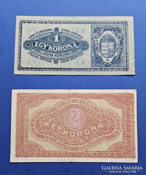 1920 évi 1 és 2 korona bankjegyek F
