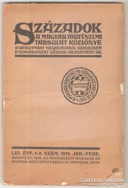 Domanovszky: Századok 1919