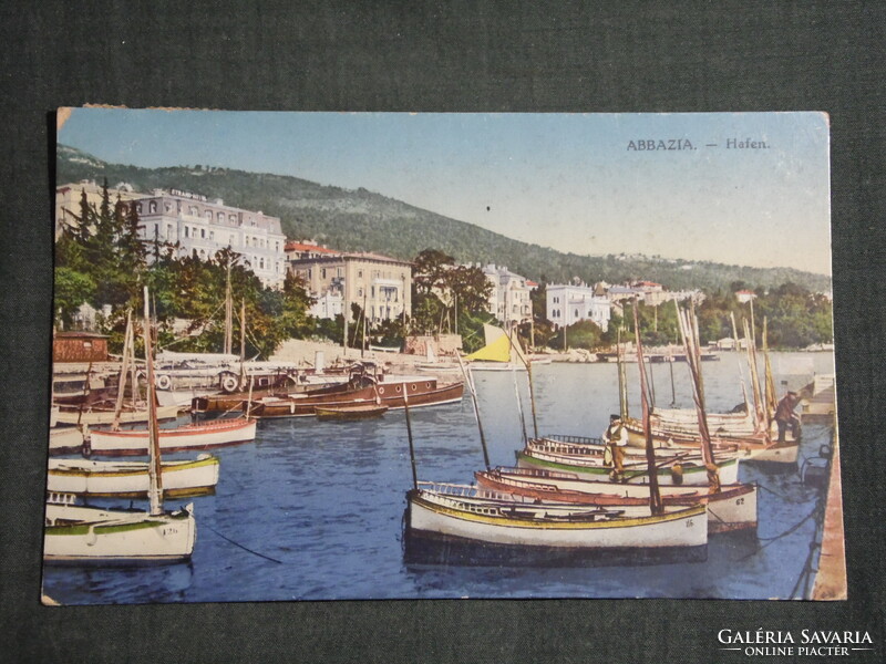 Képeslap,Horvátország,Opatija,Abbazia,Hafen, kikötő látkép,részlet , 1913-