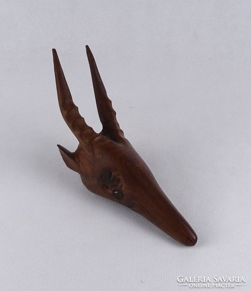 1T355 Régi faragott egzotikus fafaragás antilop fej 17.5 cm