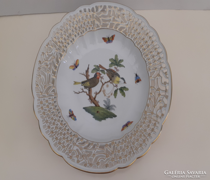 Gyönyörű 26 cm Herendi Rothschild mintás áttört porcelán fali dísztál