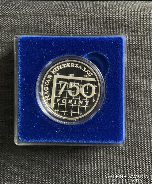 Labdarúgó VB 1998, 750 Ft ezüst emlékérme, UNC, PP, dísztokban