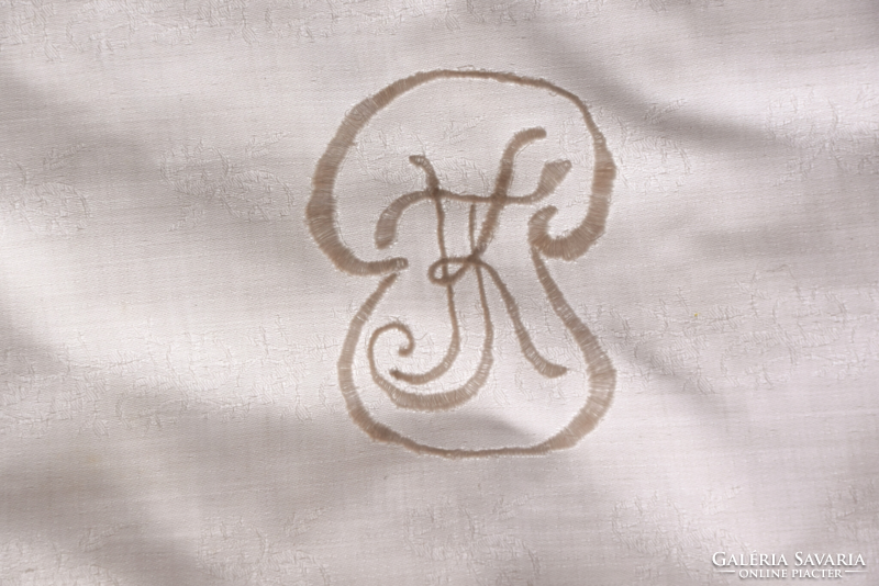 Antik régi damaszt ágynemű garnitúra 1 paplan 2 párna kézi hímzett Monogram