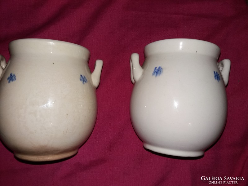 Antik Kispest Gránit paasztházas aludtejes füles köcsög ök párban 2 db egybe 16x13cm képek szerint