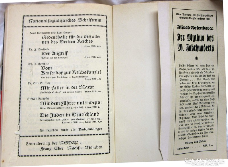 Adolf H:Mein Kampf, 1936 kiadás, I-II kötet, I. 406 oldal, II. 782 oldal, jó állapotban, nem hiányos
