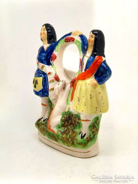 Viktoriánus Flatback Staffordshire porcelán figura váza 17.5cm