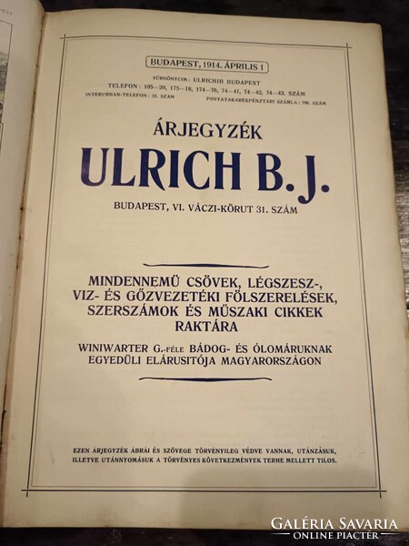 ULRICH B.J. Árjegyzék, 1914-ből, nagyon igényes könyv (árjegyzék)az akkori vasárukból