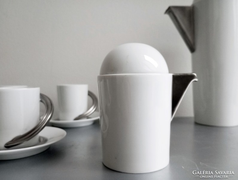 Rendkívül ritka posztmodern Rosenthal 'Cupola' platina mokkás-szett Mario Bellini 1985