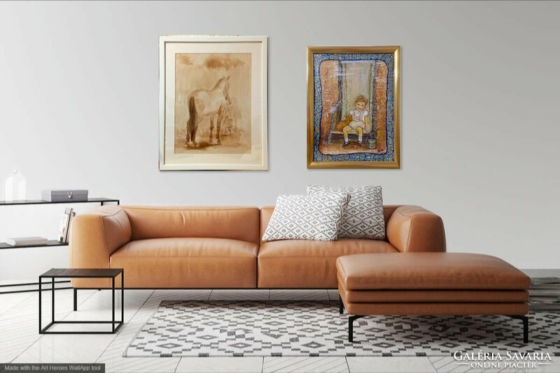 Prima díjas művésztől. A nevetés.Egy retró kisfiú.40x30 cm. Károlyfi Zsófia (1952)