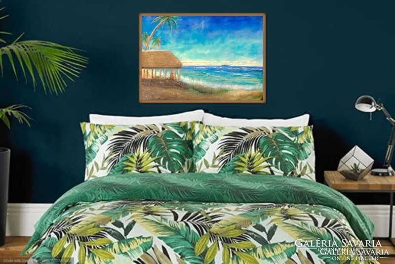 Szamoai óceánpart. 70x100 cm zománckép. Károlyfi Zsófia Prima díjas művész alkotása, tanúsítvánnyal.